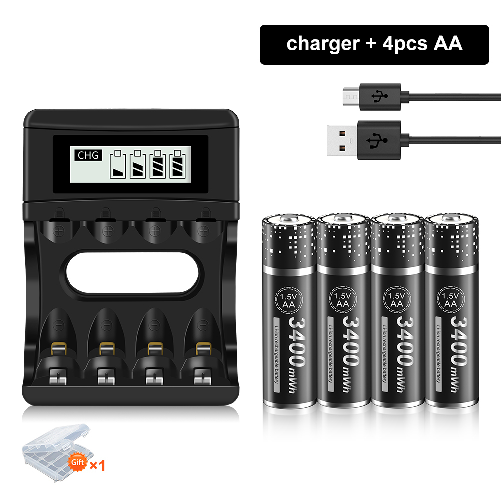 PALO-batería recargable de iones de litio, pilas AA y AAA de 1,5 V, R6, R3, cargador inteligente LCD de 4 ranuras: Verde
