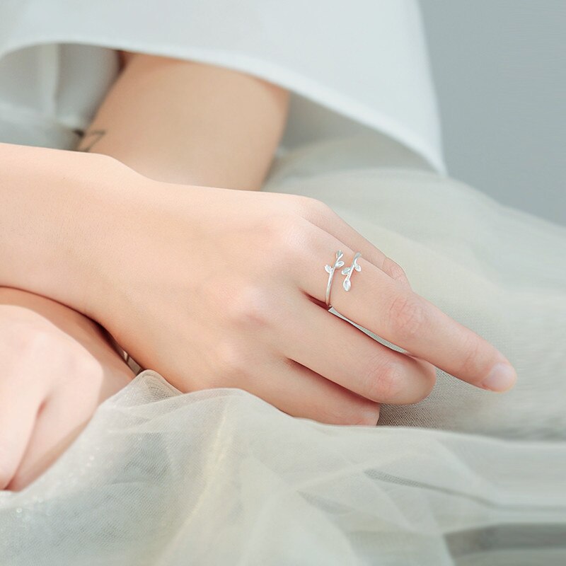 Schmuckstück Einfache Stil Silber Farbe Blatt Ringe Für Frauen Große Einstellbare Finger Ringe