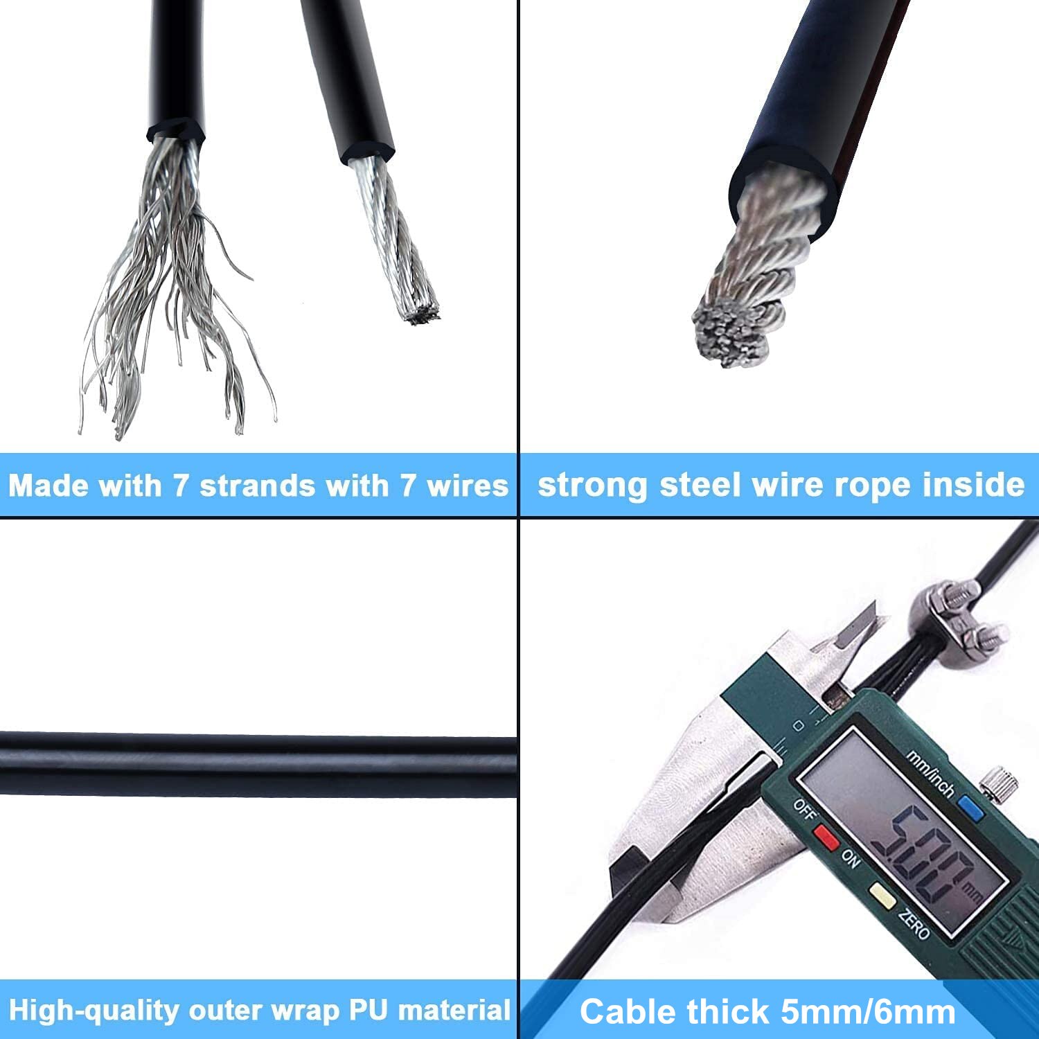 musculation Équipements de fitness portables Câble métallique en acier de 5/6mm d'épaisseur pour Machine à câble, accessoire robuste, poulie d'haltérophilie, accessoires d'entraînement