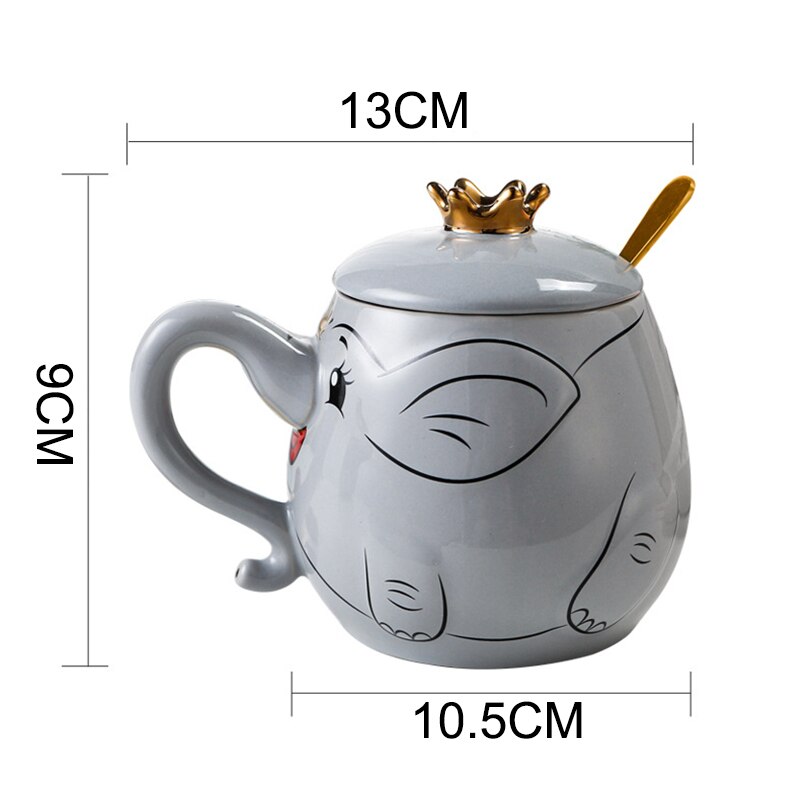 Cartoon Stereo Relief Elephant Ceramic Coffee Mug With Lid Spoon Home Office School Milk Tea Water Mugs Drinkware Cup