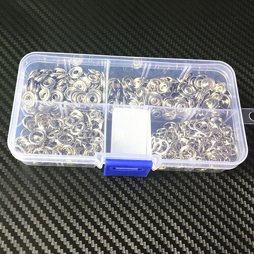 1Pc Tang Knop Tool + 100Sets Zilver 9.5Mm Metal Prong Snap Knoppen Fasteners Drukknopen Poppers Baby romper Gesp Snap + 1 Doos: 1 box buttons