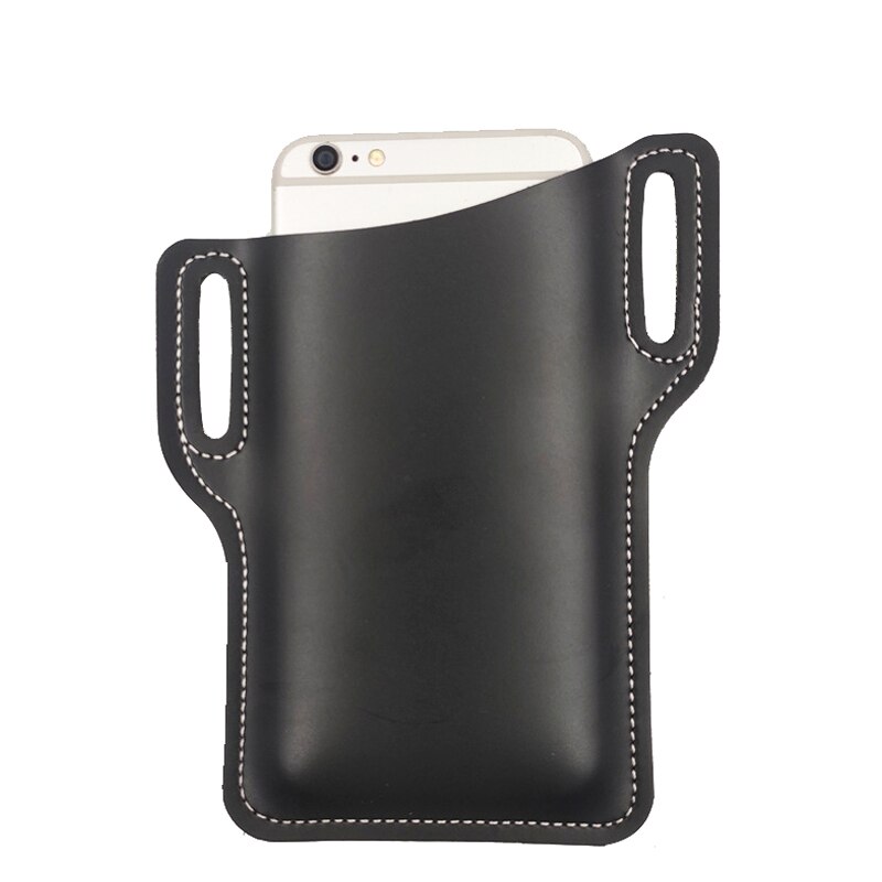 Protection Case Bag for Phones Handmade Leather Waist Belt Loop Mobile Phone Holster GK99: Black