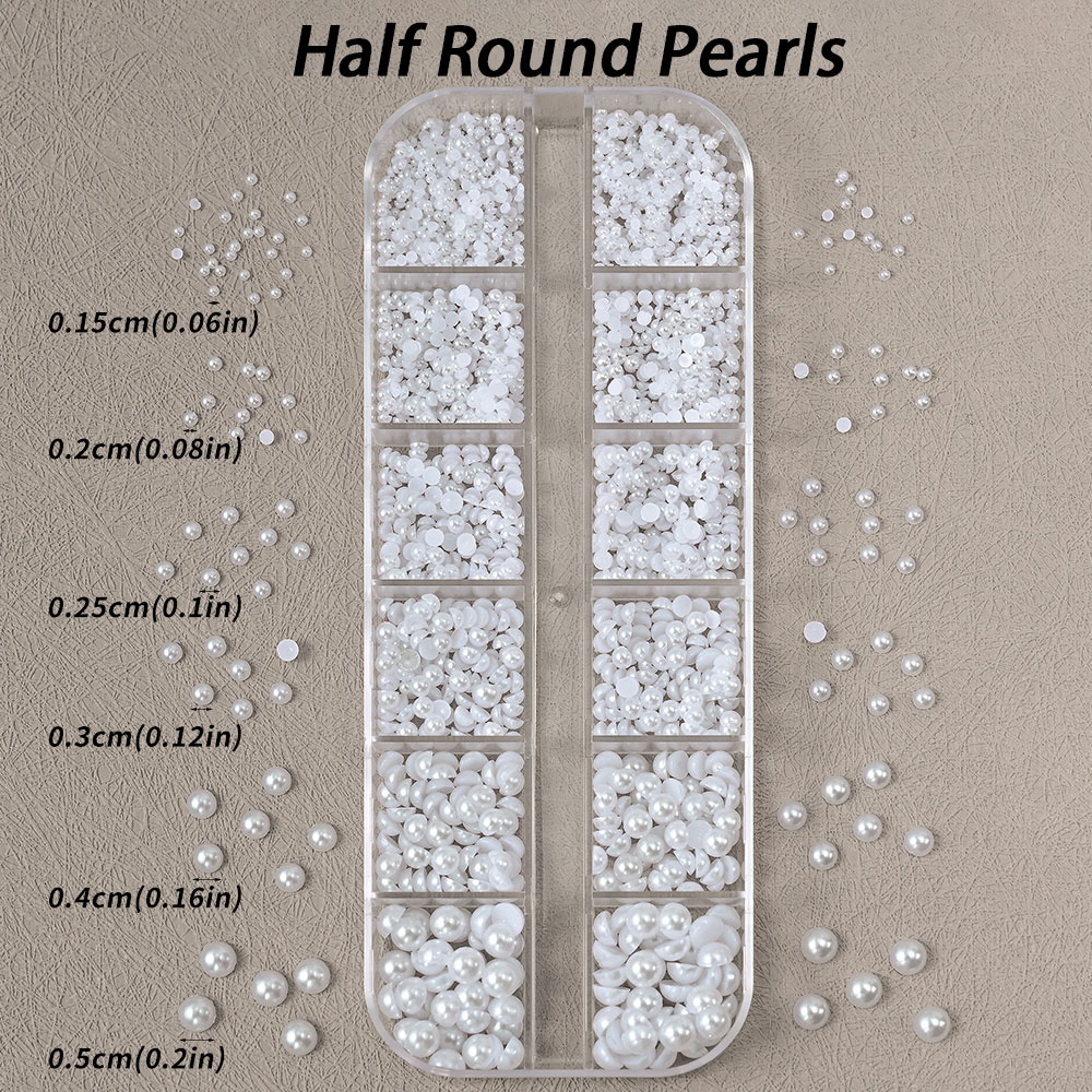 Perles demi-rondes à 12 grilles, breloques 3D pour ongles, 1.5/2/2.5/3/4/5mm, perles blanches à dos plat, bijoux pour ongles, artisanat des ongles, strass