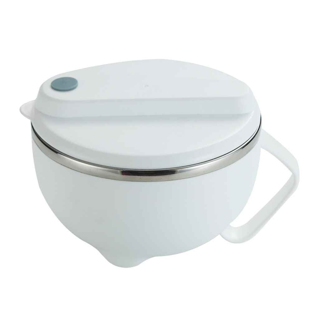 Draagbare Roestvrij Staal Noodle Rijst Soepkom met Deksel Handvat Voedsel Container Lunchbox: WHITE