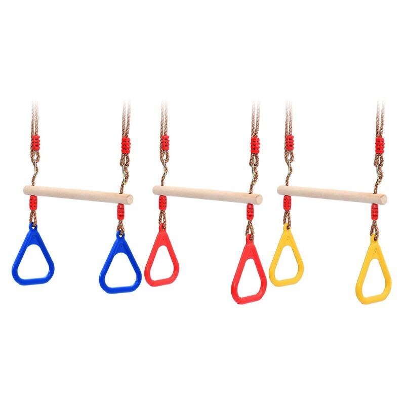 Kids Adult Indoor Outdoor Wooden Trapeze Swing Bar with Plastic Rings for Sport X7YD