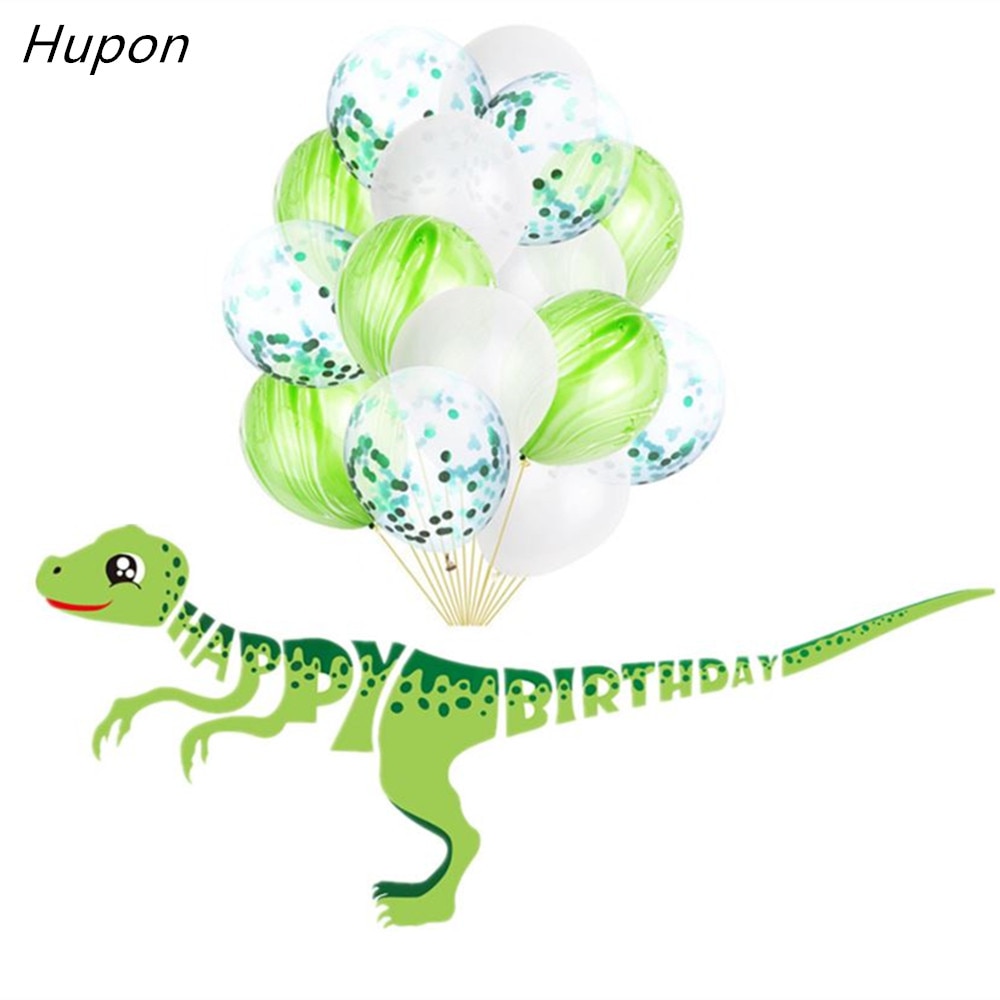 1 set grattis banderoller dinosaurie fest dino latex ballonger baby födelsedag dekorationer barn dinosaurie födelsedagsfest tillbehör