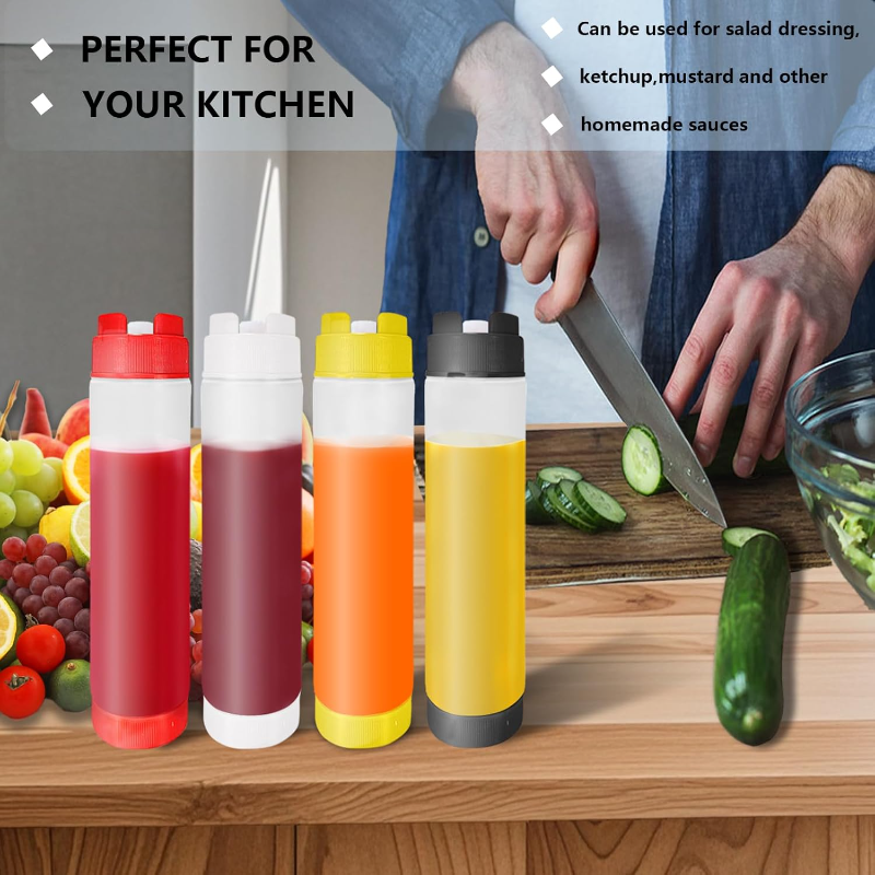 16oz Double Head Squeeze Bottle Large Capacity Squeeze Sauce Bottle Ketchup Salad Honey Dispenser BBQ Oil Bottles Kitchen Gadget