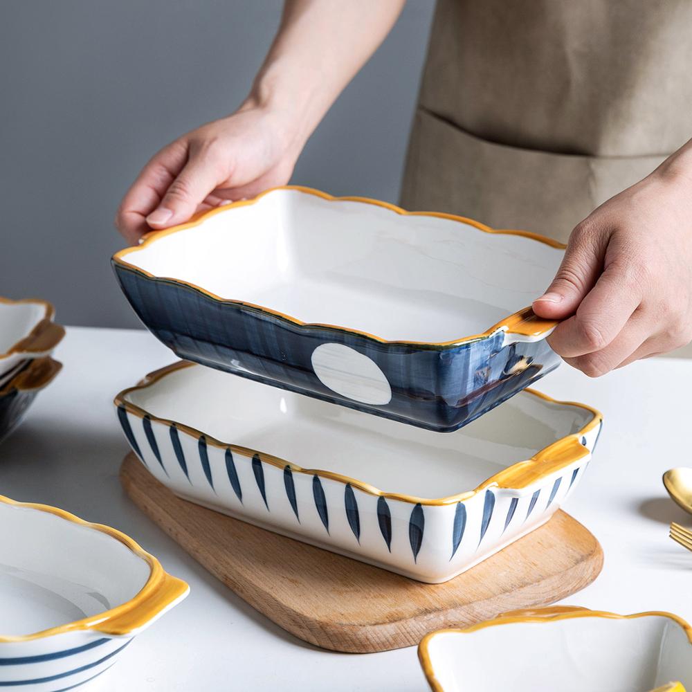 MDZF SWEETHOME 9/11inch Japanese Ceramic Baking Pan Rectangular Bakeware Dish Oven Baking Tray Kitchen Home Lasagna Pan