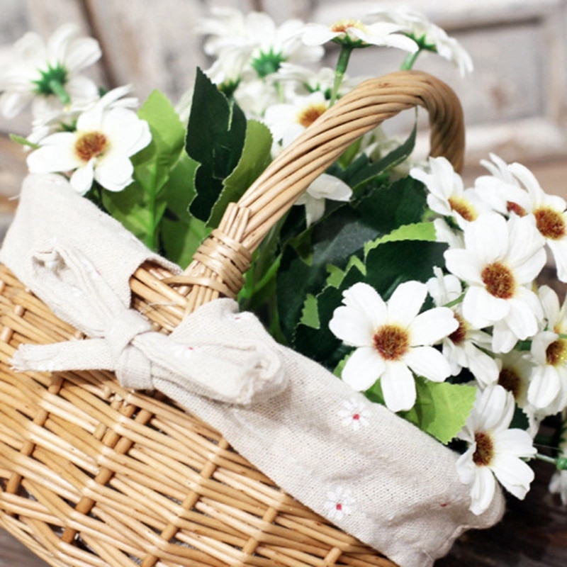 Cesta de mimbre tejida a mano de mimbre, cesta de mimbre de simulación de flor con un solo Mango, pequeña cesta de almacenamiento de frutas para de mano y jardinera de decoración del hogar: Default Title