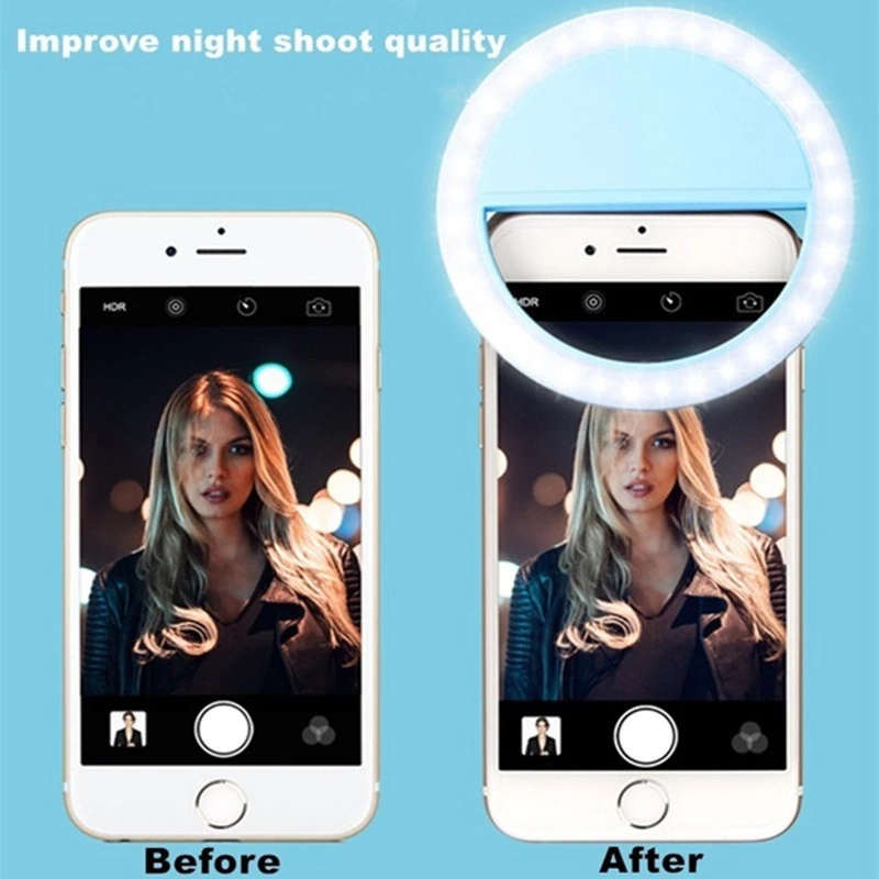 Usb Oplaadbare Led Selfie Ring Licht Mobiele Telefoon Lens Led Ring Licht Draagbare Mobiele Telefoon Lichtgevende Ring Clip Video Live Lamp