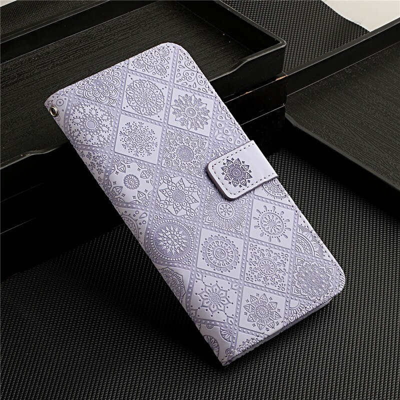 For Samsung A12 Case Leather Wallet On For Coque Samsung Galaxy A12 SM-A125F A 12 Flip Stand Floral Embossed Phone Cover Etui: Purple