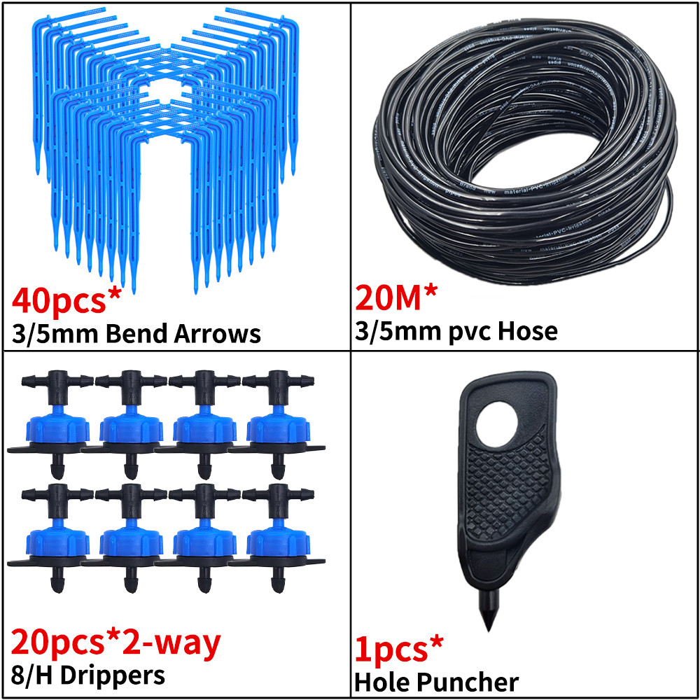 OASIS Greenhouse Drip Irrigation 4-way 3/5mm Drip Arrow 2-way Transmitter Irrigation Watering System for Bonsai Garden 10/20set: light green