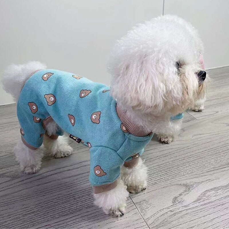 Ropa de algodón para gato, Mono para perro, pijama para perro, Sudadera con capucha, camiseta, chándal con estampado de oso, ropa para mascota Yorkie Bichon para Otoño e Invierno