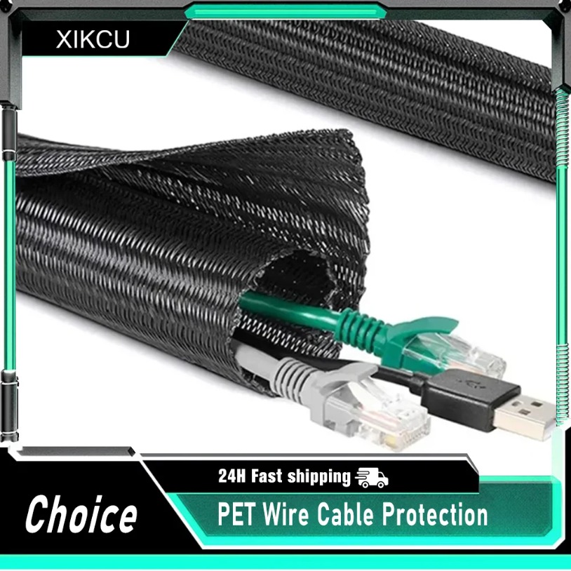 3M Zwart Geïsoleerde Gevlochten Hoes 19mm Strakke PET Draad Kabel Bescherming Uitbreidbare Kabel Nylon Opbergtas Mouw Draadwartel