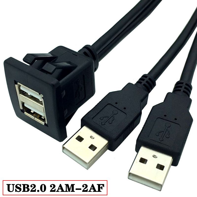ABS Shell Buckle Type Dual Port USB 3.0/2.0 Male To Female Car, Ship, Motorcycle Instrument Panel Extension Waterproof Cable 1m: WHITE / 2m