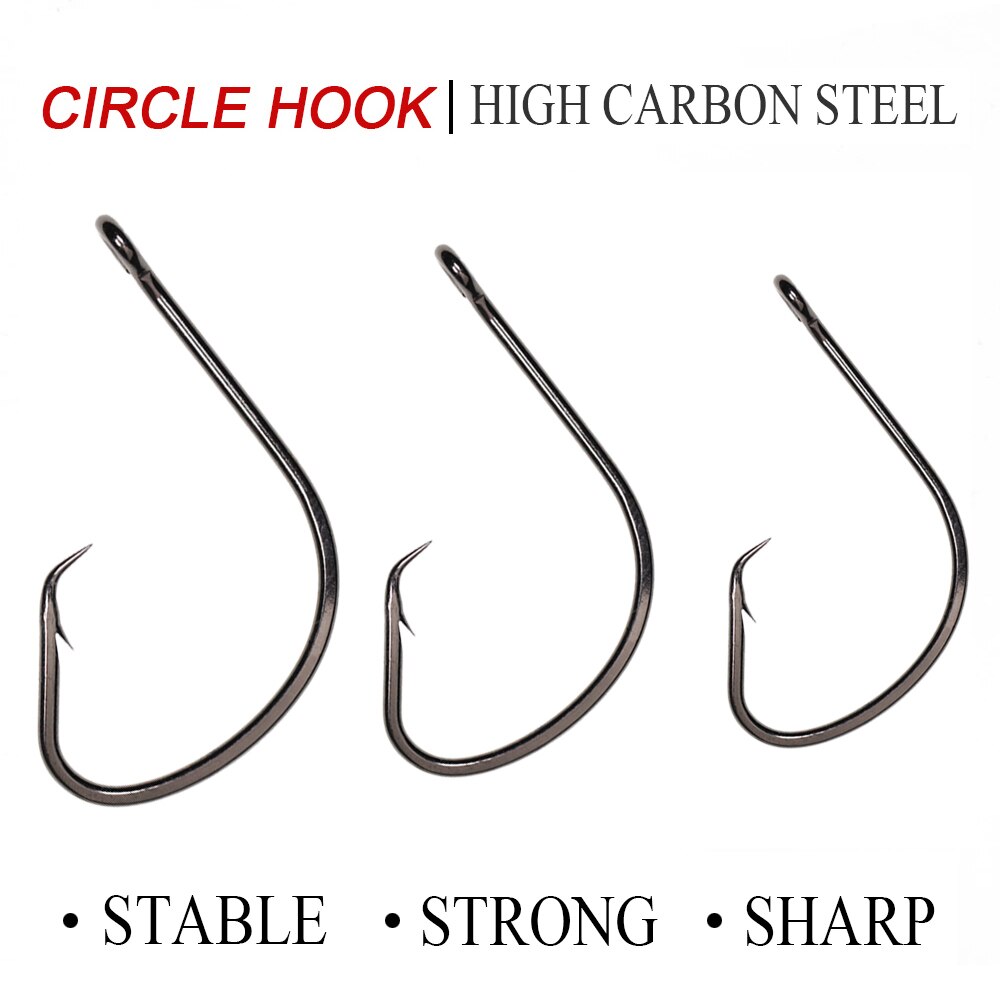 Elllv 50pcs 1/0 - 8/0 Saltwater Fishing Octopus Circle Hooks Carbon Steel Barbed Hook Snapper Flasher Sabiki Rigs Tying Hook