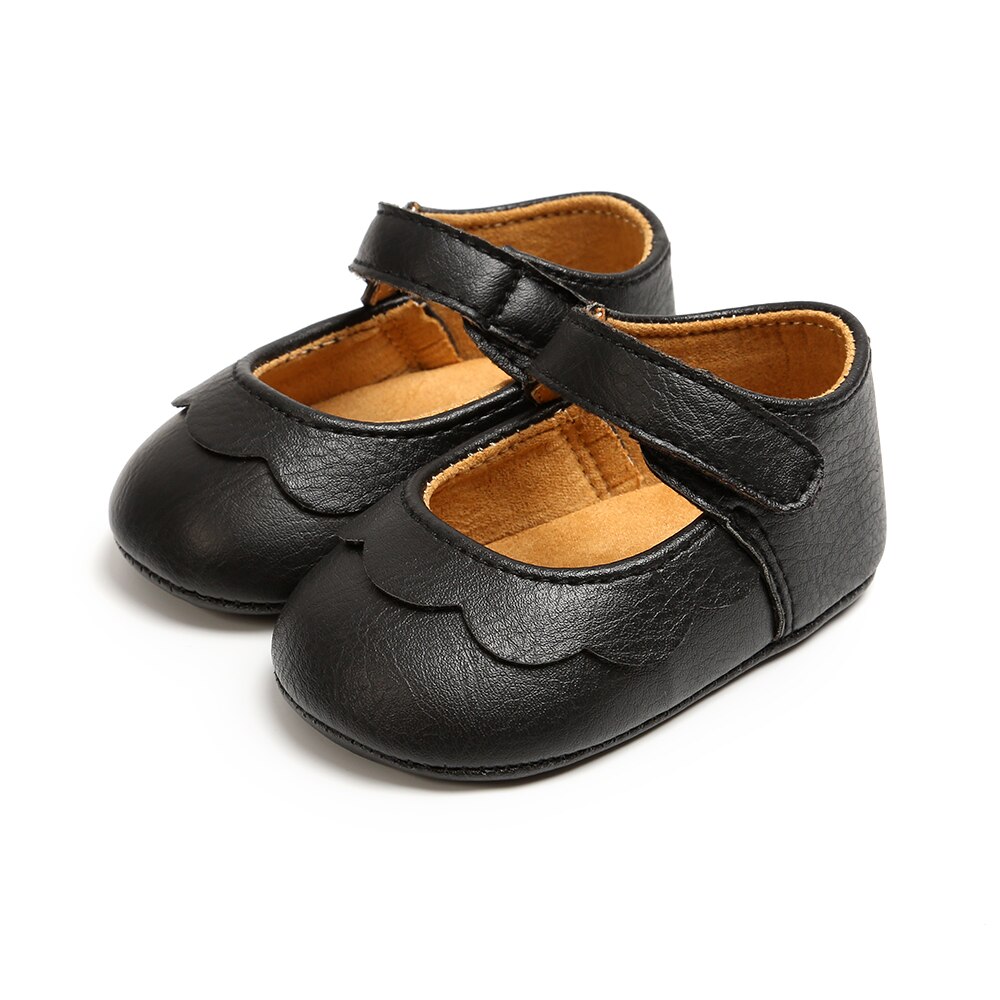 Baby Girl Casual Solid PU Leather Shoes 0-18M Infant Toddler Soft Antiskid Sole Crib Shoes Baby Cute Princess Shoes Ballet Flats: Black / 0-6 Months