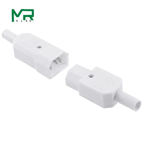 Conector de enchufe de Cable recto IEC 10A 250V, conector de alimentación recargable C13 C14, toma de CA de 3 pines: 1set   white