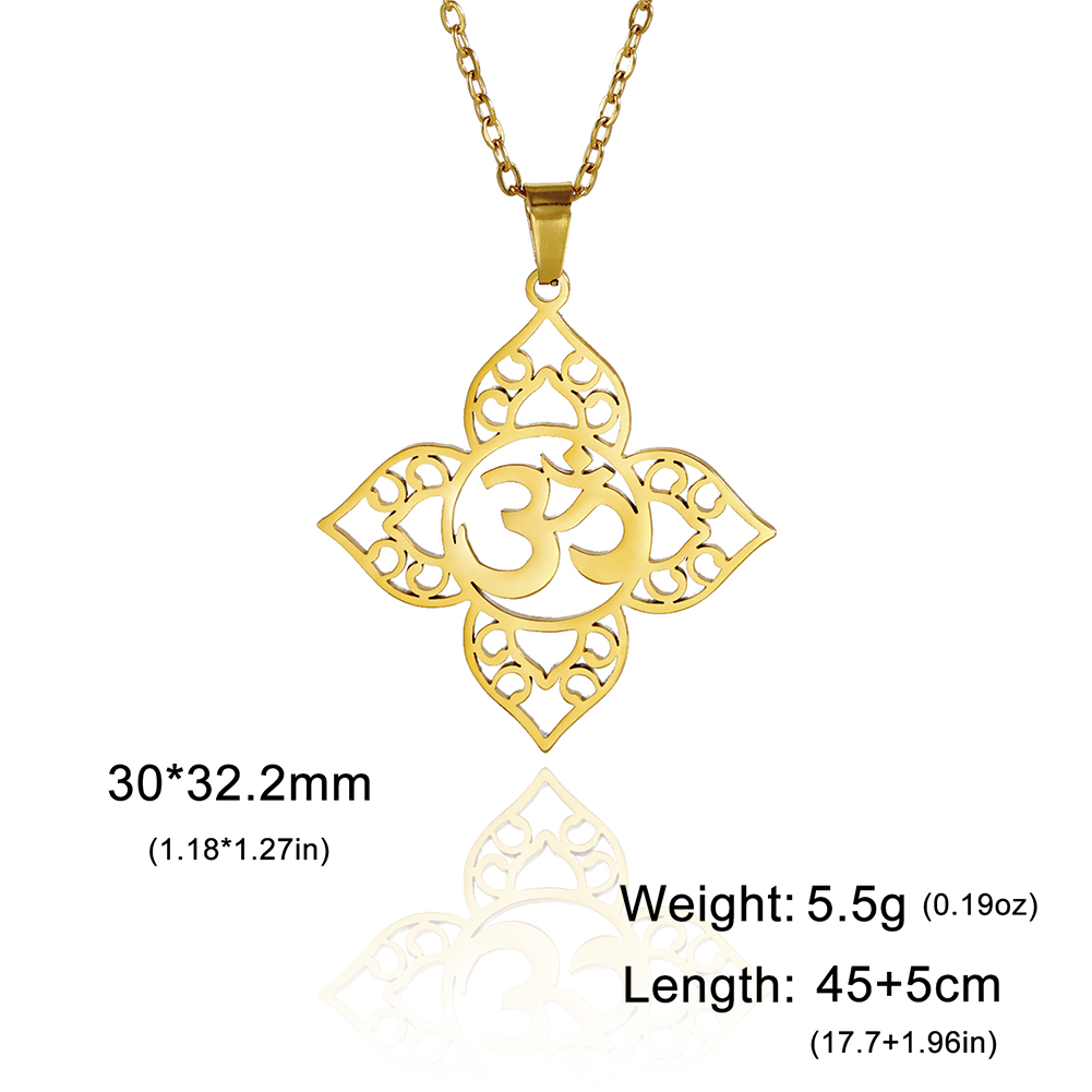 Lucktune-collar con colgante de símbolo de loto de OM Yoga Chakra para mujer Budismo de acero inoxidable Hindu Amuleto Collar de cadena de joyería: PLATEADO