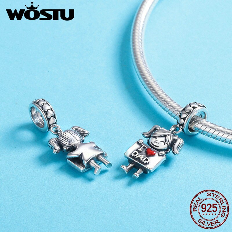 WOSTU-Colgante de plata esterlina 100% para mujer, accesorio Original de amor de papá, chica encantadora, compatible con pulsera, collares, joyería, FIC690, 925