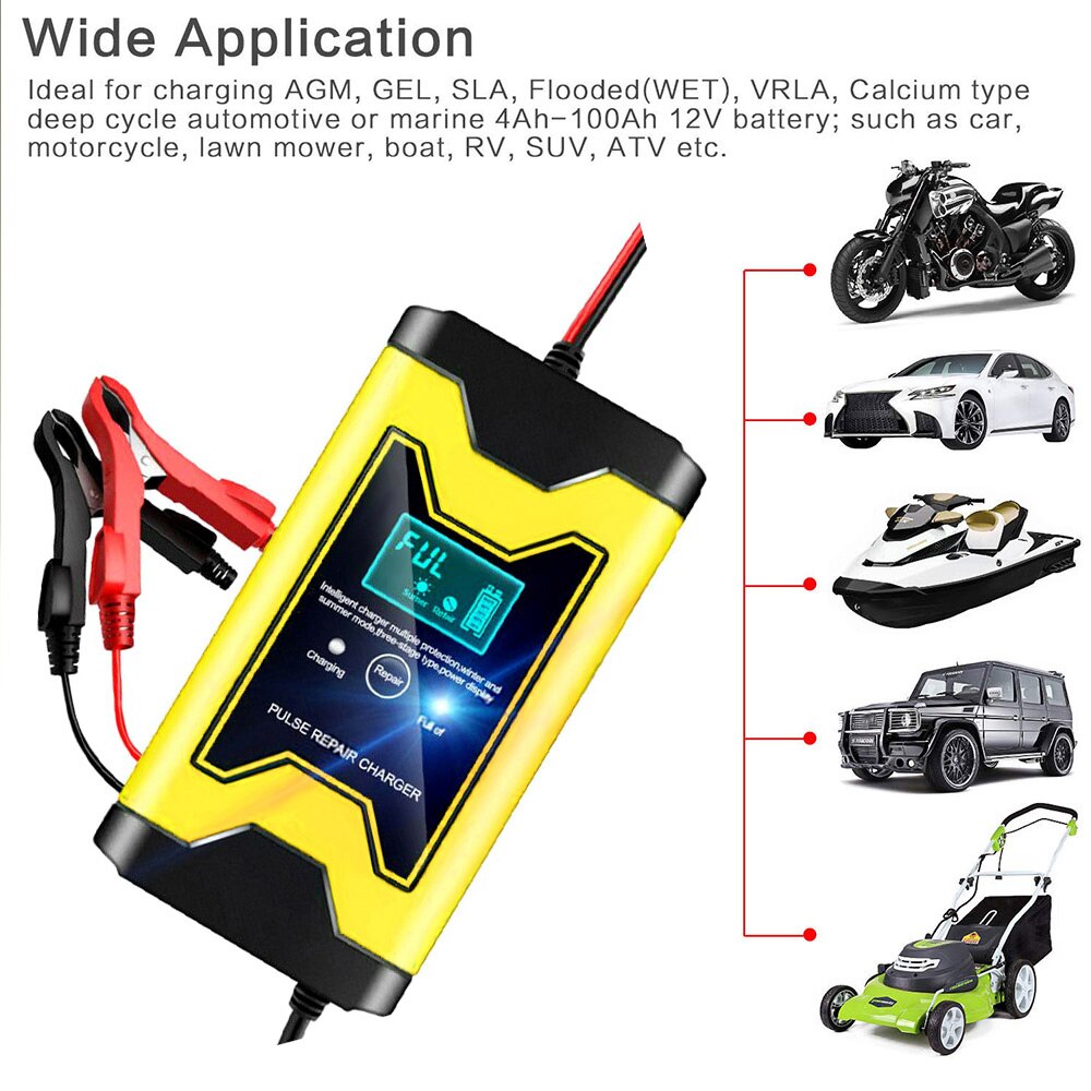 Car Battery Charger 12V 6A Full Automatic Pulse Repair Chargers Intelligent Fast Power Lead Acid UK Plug LCD Display