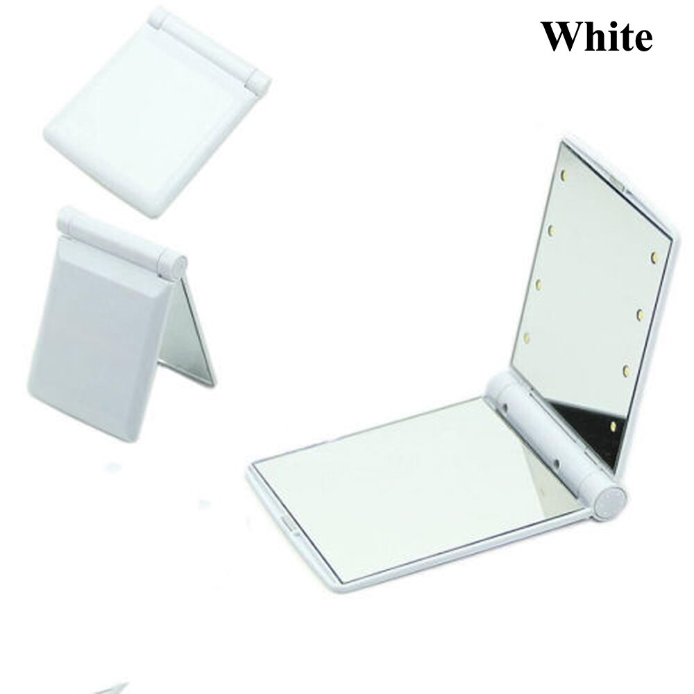 1PC Women Travel Portable Pocket Make Up Mirror with 8 LED Lights Cosmetic Folding Compact Makeup Tool Ladies Nice: White