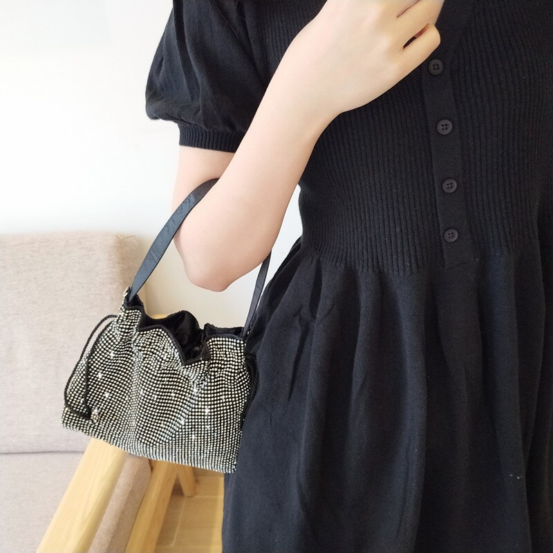 Bling Diamanten Avondtasje Vrouwen String Kleine Emmer Handtassen Schoudertassen Dames Diner Clutch Purse Nieuw