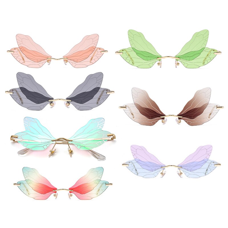 Gafas tipo mariposa sin montura para hombre y mujer, anteojos de sol femeninos con de libélula, de color rosa, con protección UV400, a la