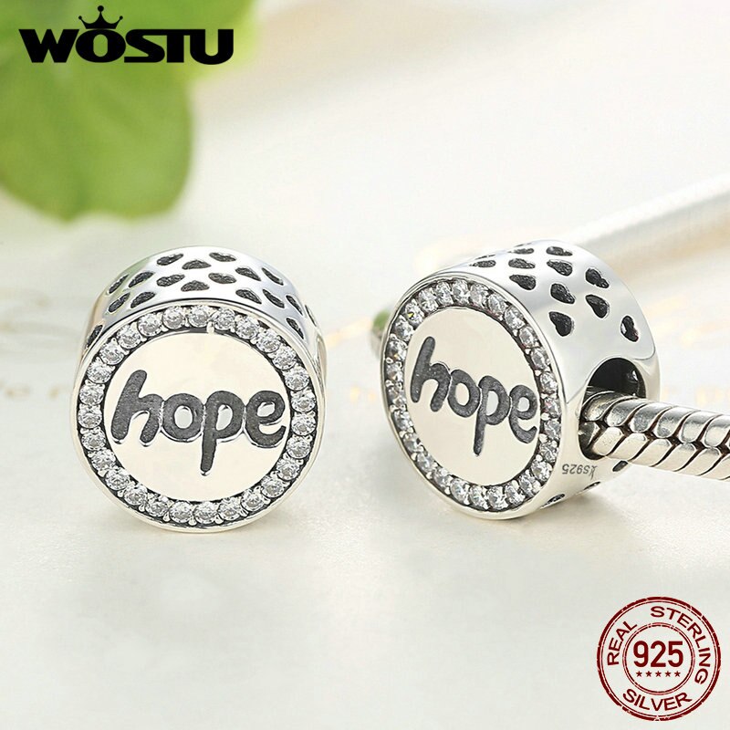 WOSTU 100% 925 Sterling Silver "Hope" Charm Beads Fit Original Bracelet Bangle Authentic Luxury Beads For Jewelry