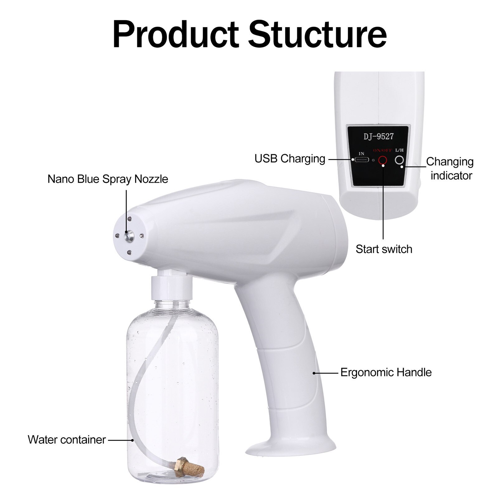 Handheld Nebulizer Portable Atomizer Blue Light Nano Steam Atomizing Fogger Disinfection Sprayer With Battery #41