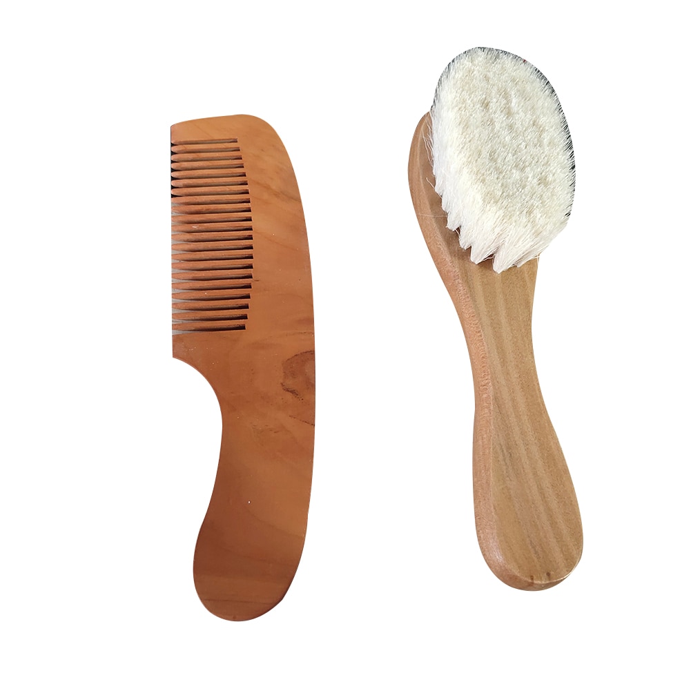 2 stk / sæt træ baby sikkerhedskam uld hårbørste pleje massage plejeværktøj