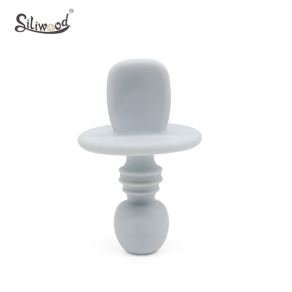 Kind Voeden Baby Bestek Houten Silicone Baby Veilig Voeden Zuigelingenvoeding Accessoires Cartoon Babyvoeding Lepel Vork: 1pc Gray Spoon