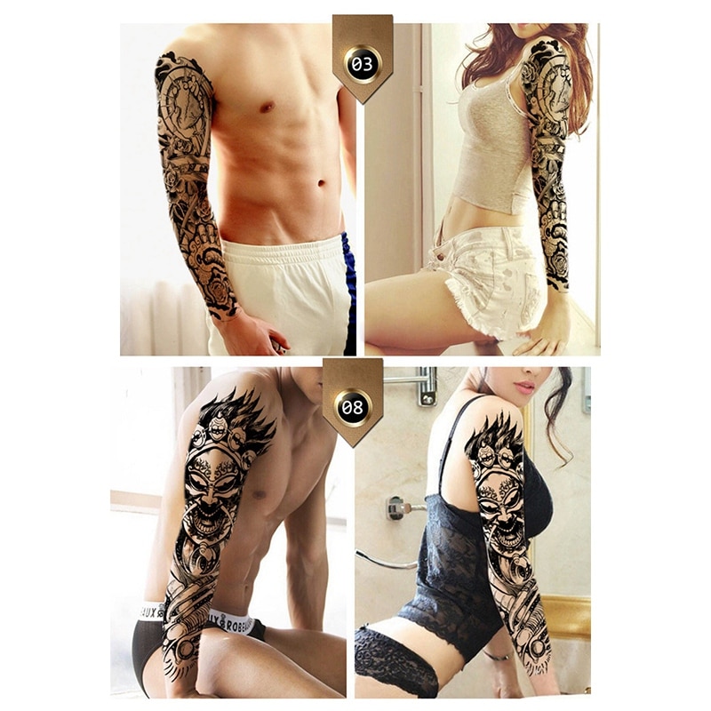 4Pcs Waterproof Temporary Tattoos Sticker Full Arm Mechanical Pattern Tattoos Applique Arm Full Arm Tattoos Sticker 48 X17cm (1/