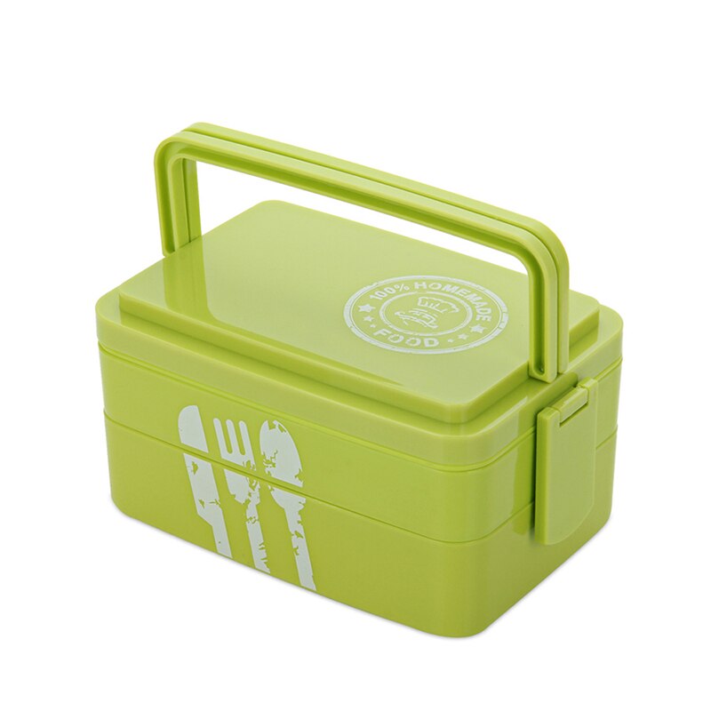 TUUTH Healthy Portable Lunch Box Multi-layer Microwave Heating Bento Boxes High Capacity Food Container Dinner Lunchbox Cutlery: 2 Layers-Green