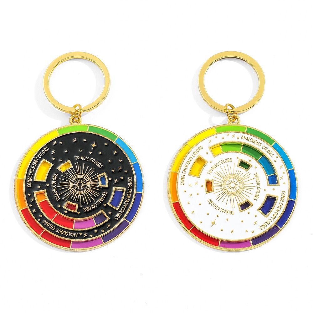 Rotatable Spinning Color Compass Keychain Palette Color Wheel Spinning Compass Metal Pendant Novelty