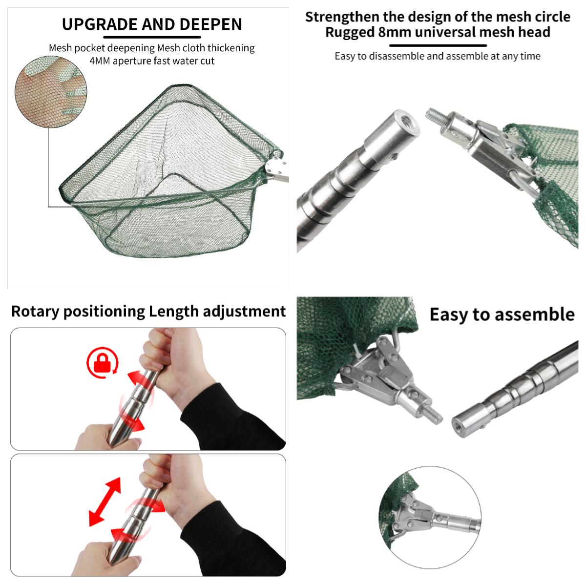 Teleskop 155cm fiskenet foldbart sammenklappeligt aluminiumslegering bærbart fiskenet til fuglefiskfangst fiskenet håndnet