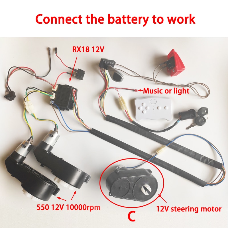 12V 24V Children's Electric Car DIY Accessories Wires Harness and Motor Gearbox,Self-Made Ride on Toys Car Full Set of Parts
