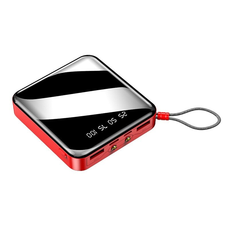20000mAh Mini Power Bank External Battery Digital Display 2 USB Portable Dual LED Lighting Fast Charger Phone Battery: Red