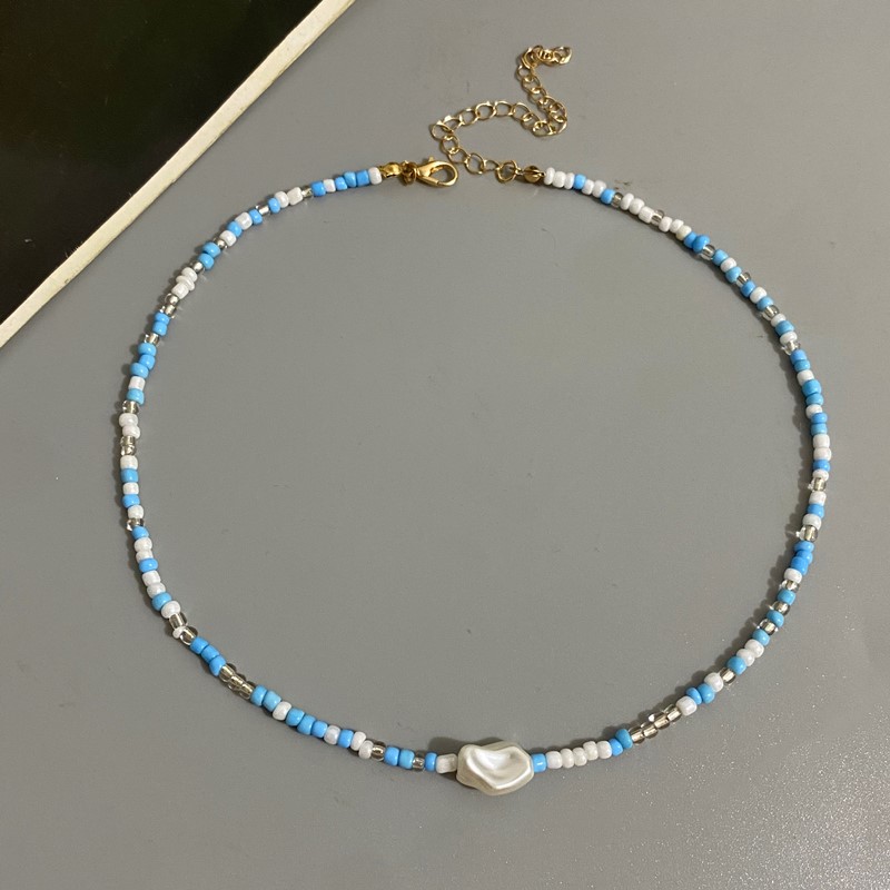 Boho perlehalskæde til kvinder imiteret perle frøperlekæde kort choker halskæde håndlavede smykker til kvinder: Plating pistol