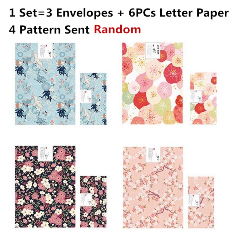 Coloffice 1 set (3 envelopes+6 Letter paper) Japanese Style random Sakura flower Letter Pad / Paper envelope sets love letters