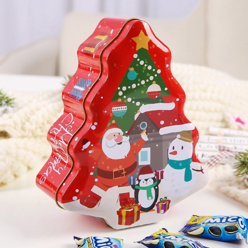 Blikken doos kerst kerstman blikken doos kerstboomvormige opbergdoos metalen sneeuwpop bedrukte verzegelde pot verpakkingsdozen