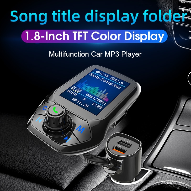 Auto MP3 Map U Disk Muziekspeler Ontvanger Bluetooth Fm-zender Qc3.0 Quick Car Charger 1.8 Inch Kleuren Scherm