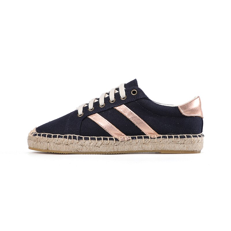 Calçado feminino com cores mistas, espadrille robusto com cadarço baixo sapatos de lona,: Azul marinho / 7