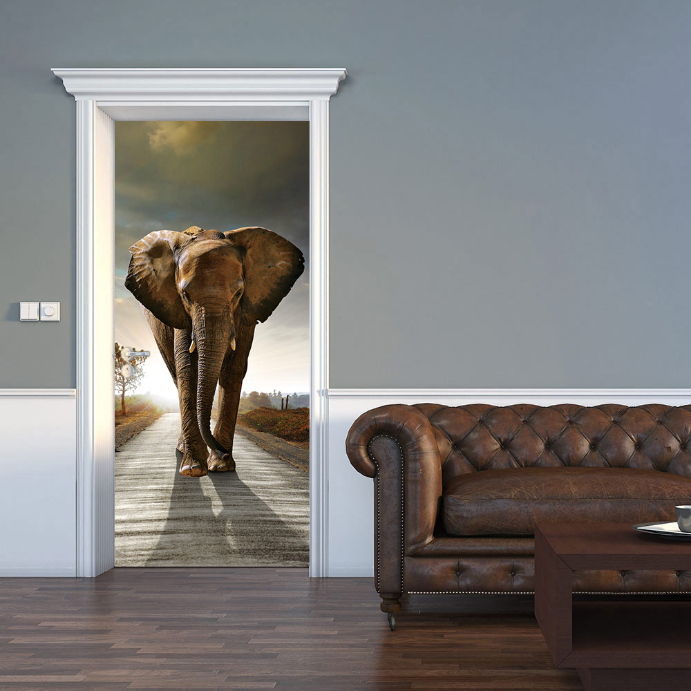 3D Cute Elephant Door Sticker DIY Mural Selfadhesive Wallpaper Removable Waterproof Poster Stickers Home Decor Decals