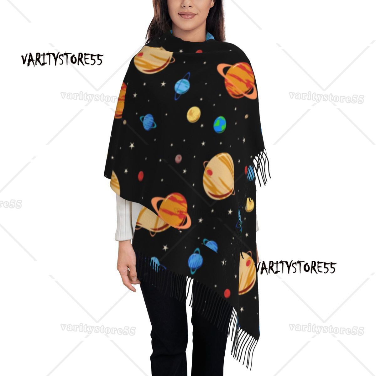Brugerdefineret galakse stjernehimmel rum astronaut kvasttørklæde kvinder blødt sjal wrap dame vintertørklæder: Blå