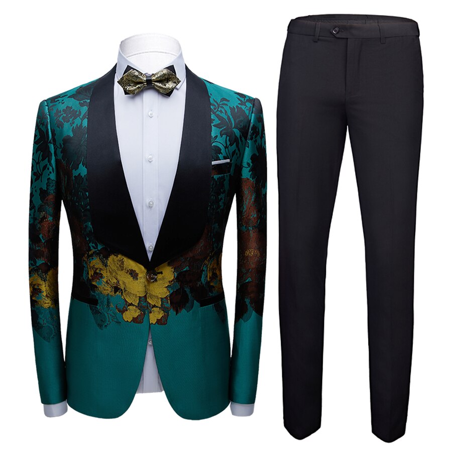 Mannen Pakken Herfst Mode Bloem Print Britse Stijl 2 Pcs Blazer Met Broek Set Bruiloft Jurk Prom Smoking pak