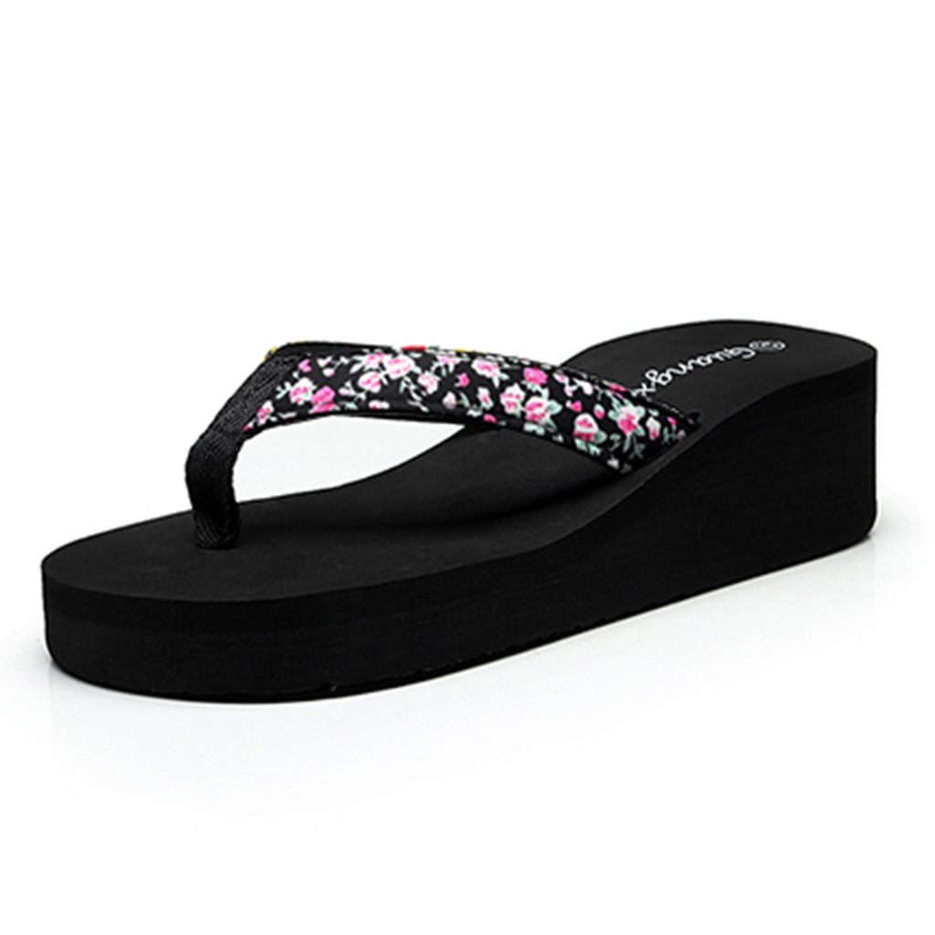 Vhome – chaussures d'été à fleurs pour femmes, pantoufles de Style bohémien, sandales de plage, sandales d'hiver # A30: Black / 36