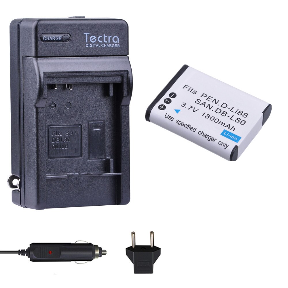 D-LI88 DLI88 DBL80 de batería de la cámara para Pentax Optio P70 P80 WS80 H80 H90 W90 negro caja-18 40C Box18 + Digital cargador de pared: 1battery and charger