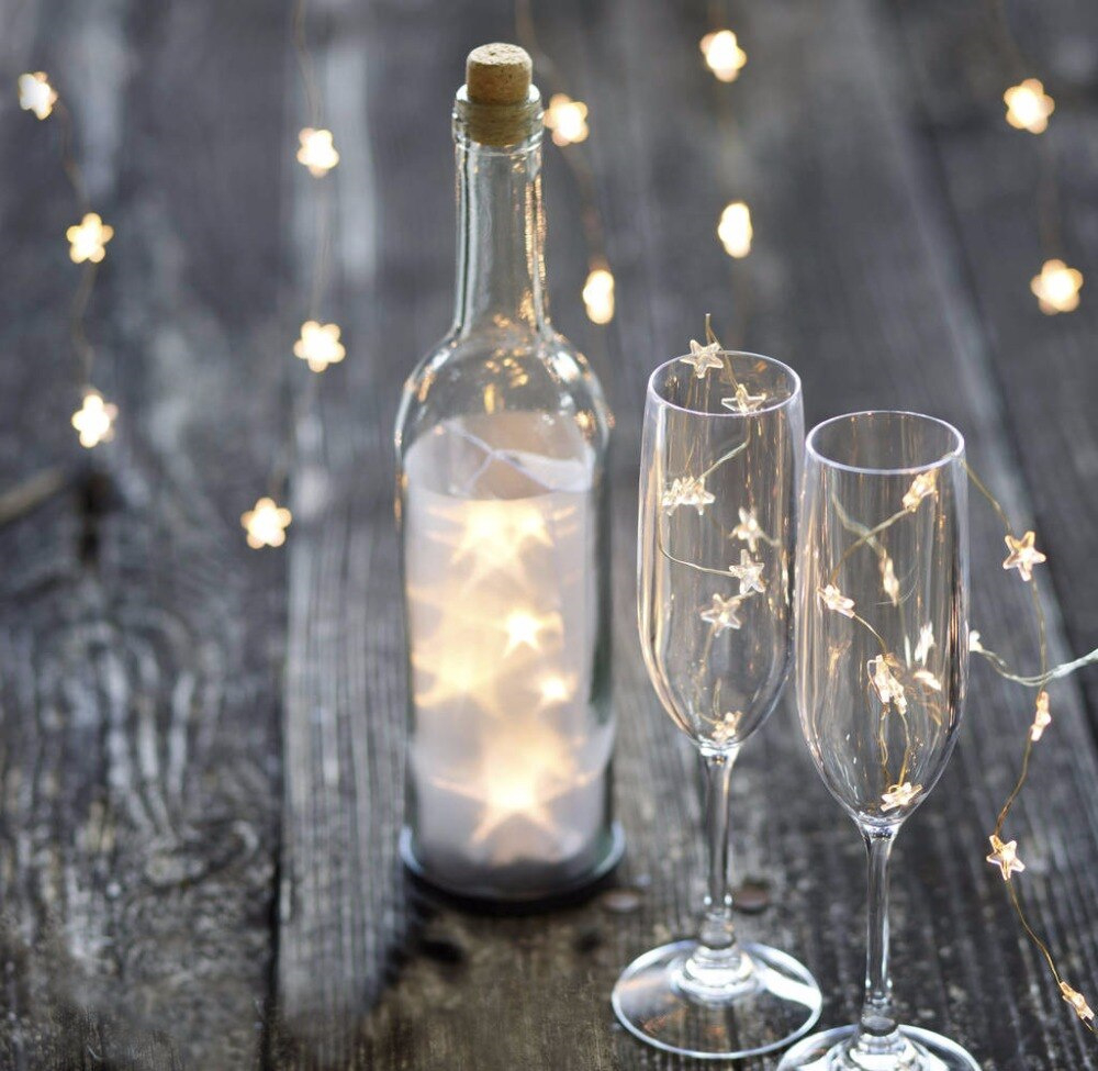 Guirnaldas de estrellas navideñas de 2m/4m/6m para dormitorio, cadena con adaptador alimentado por batería, guirnalda de luces, decoración para de boda y vacaciones