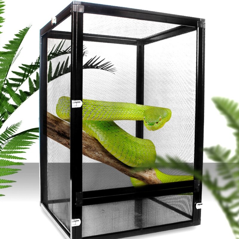 Transparent Insect Habitat Cage Reptile Breeding Box Aluminium Alloy Reptile Feeding Container for Spider Frog Cricket Turtle